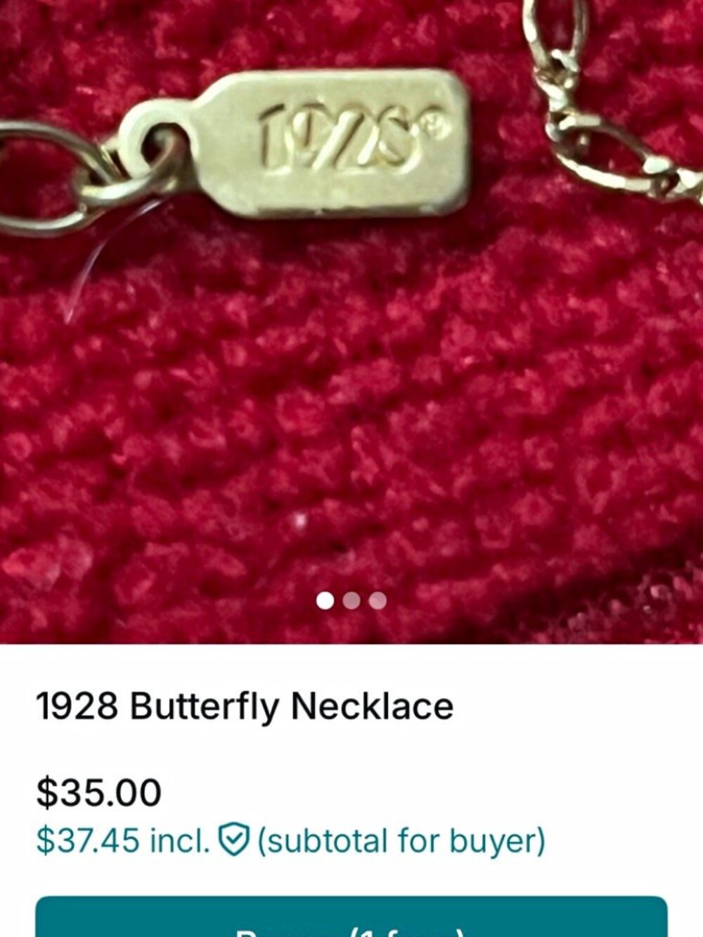 1928 Gold Tone Butterfly Pendant Necklace Clear Crystal Cable Chain